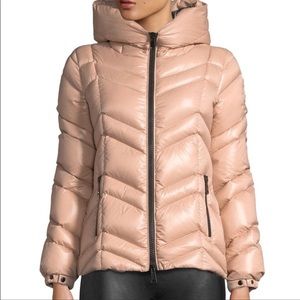 Womens moncler pink puffer coat with hood